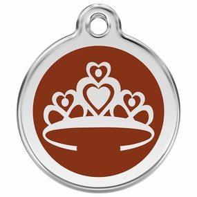 Stainless Steel And Enamel Crown Brown Dog ID Tag