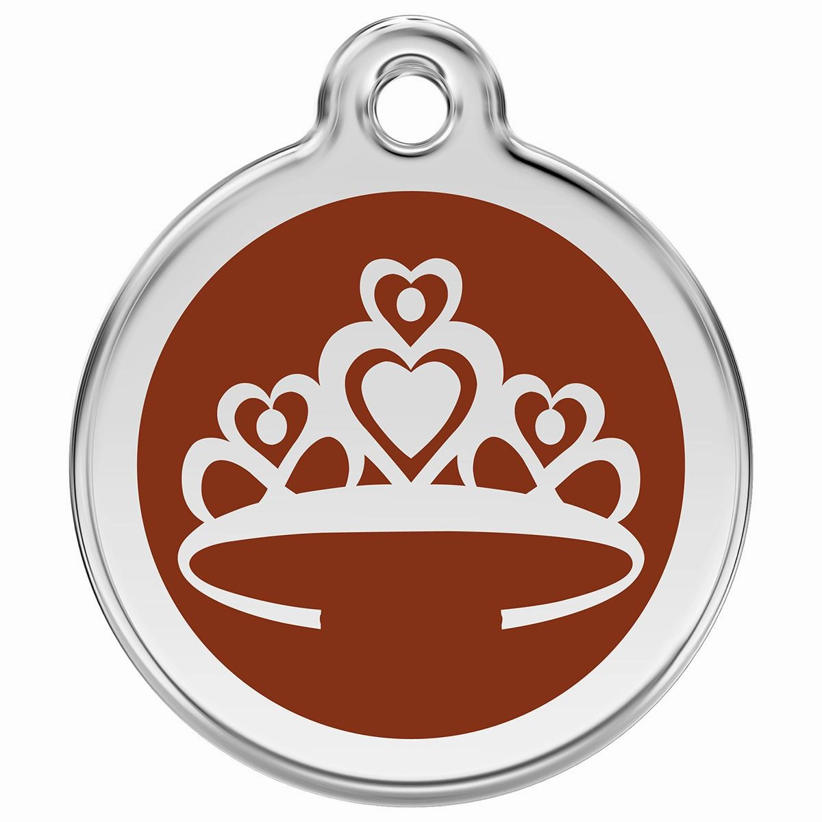 Stainless Steel And Enamel Crown Brown Dog ID Tag