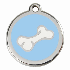 Stainless Steel And Enamel Diagonal Bone Light Blue Dog ID Tag