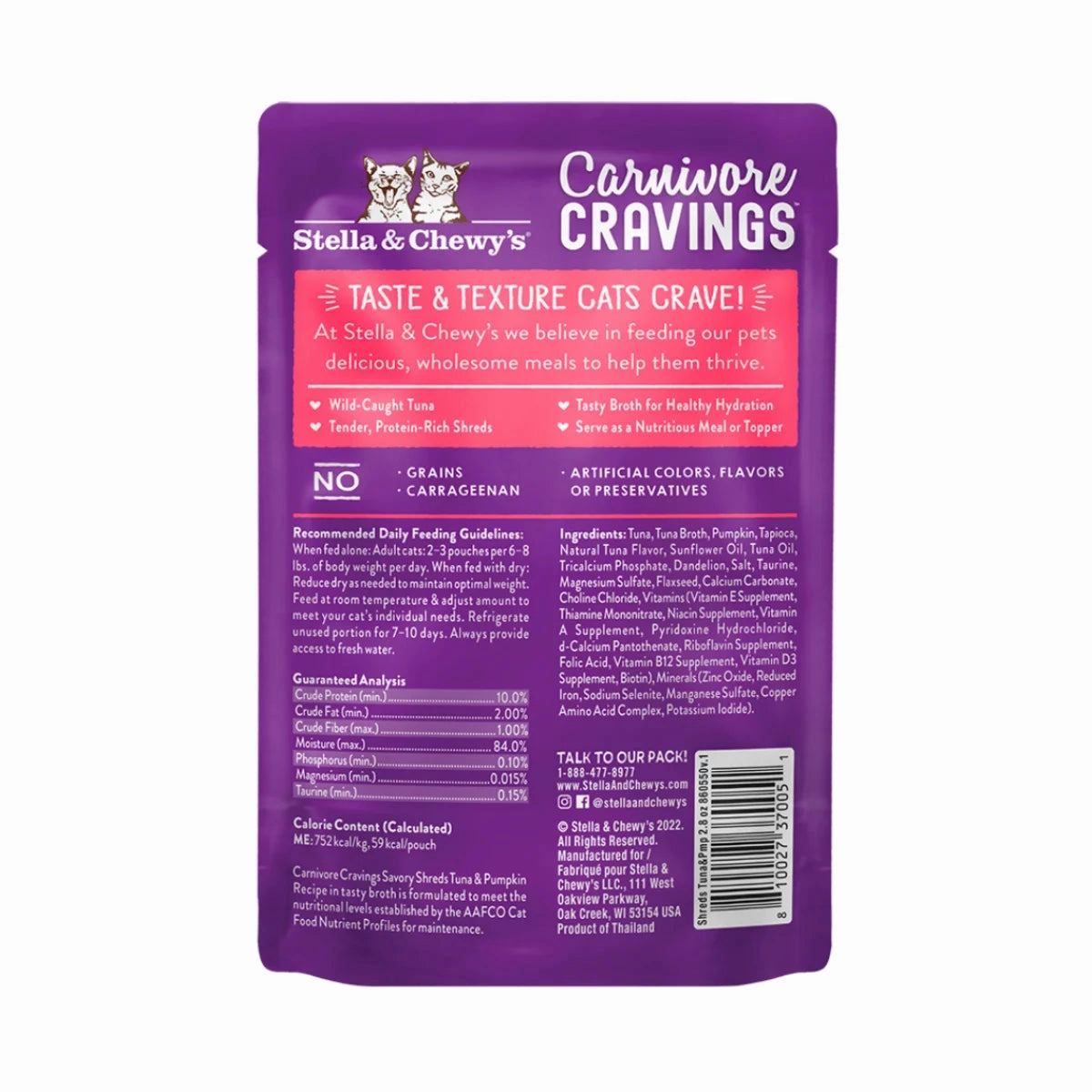 Stella & Chewy's - Carnivore Cravings Pouch For Adult Cats in Savory Gravy (Morsels 'N' Gravy) - Tuna & Pumpkin Recipe 2.8oz