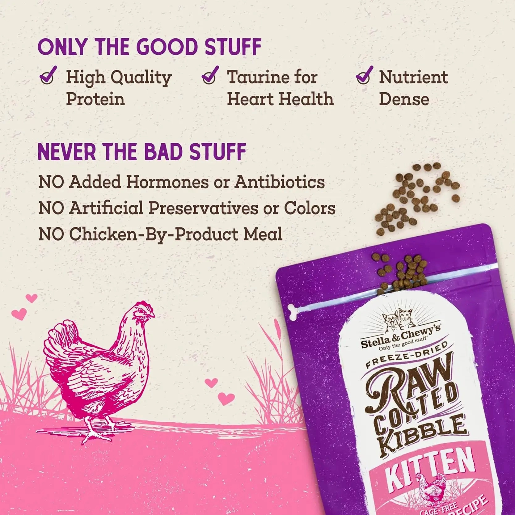 Stella & Chewy's - Freeze Dried Raw Coated Kibbles - Kitten (Cage-Free Chicken Recipe)