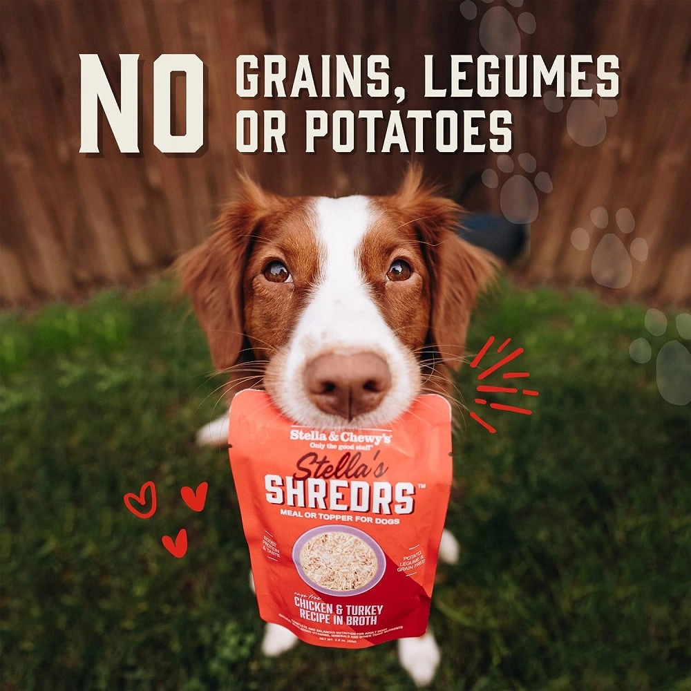Stella's Shredrs Chicken & Duck Recipe in Broth Dog Pouch
