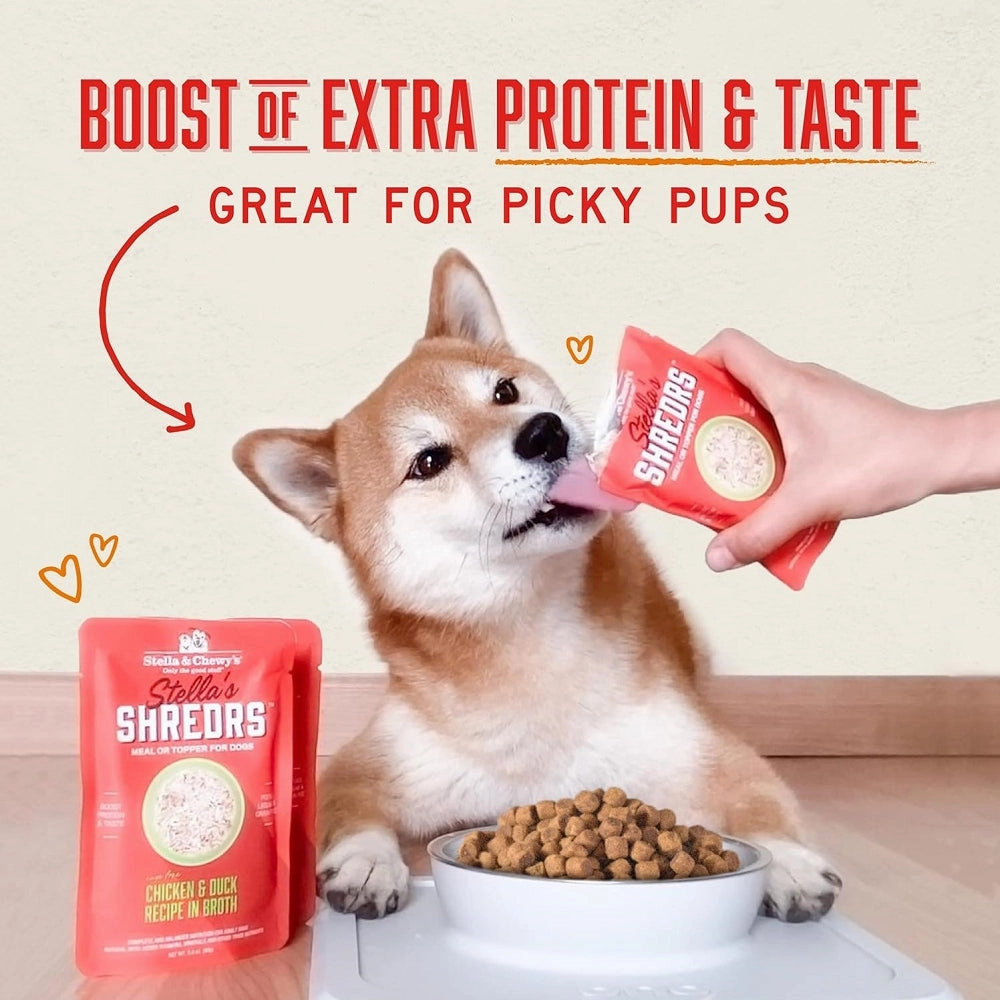 Stella's Shredrs Chicken & Duck Recipe in Broth Dog Pouch