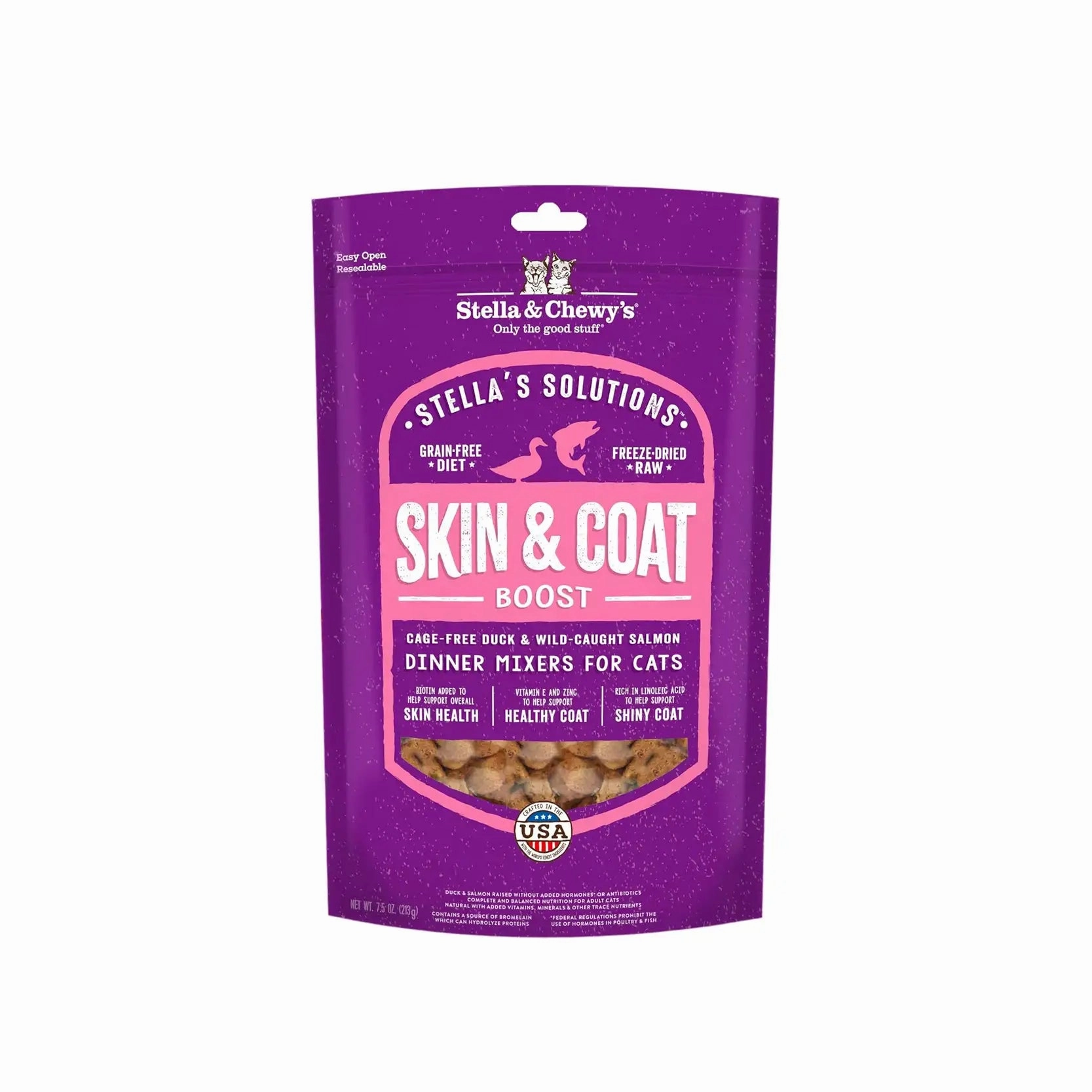 Stellas Solutions Skin & Coat Boost Cage Free Duck & Wild Caught Salmon Dinner Mixers for Cats 7.5oz