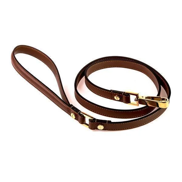 Stud Screw Leather Dog Collar Brown