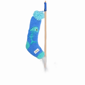 Talking Dog Club Blue Sock Wand Toy for Cats (Blue)