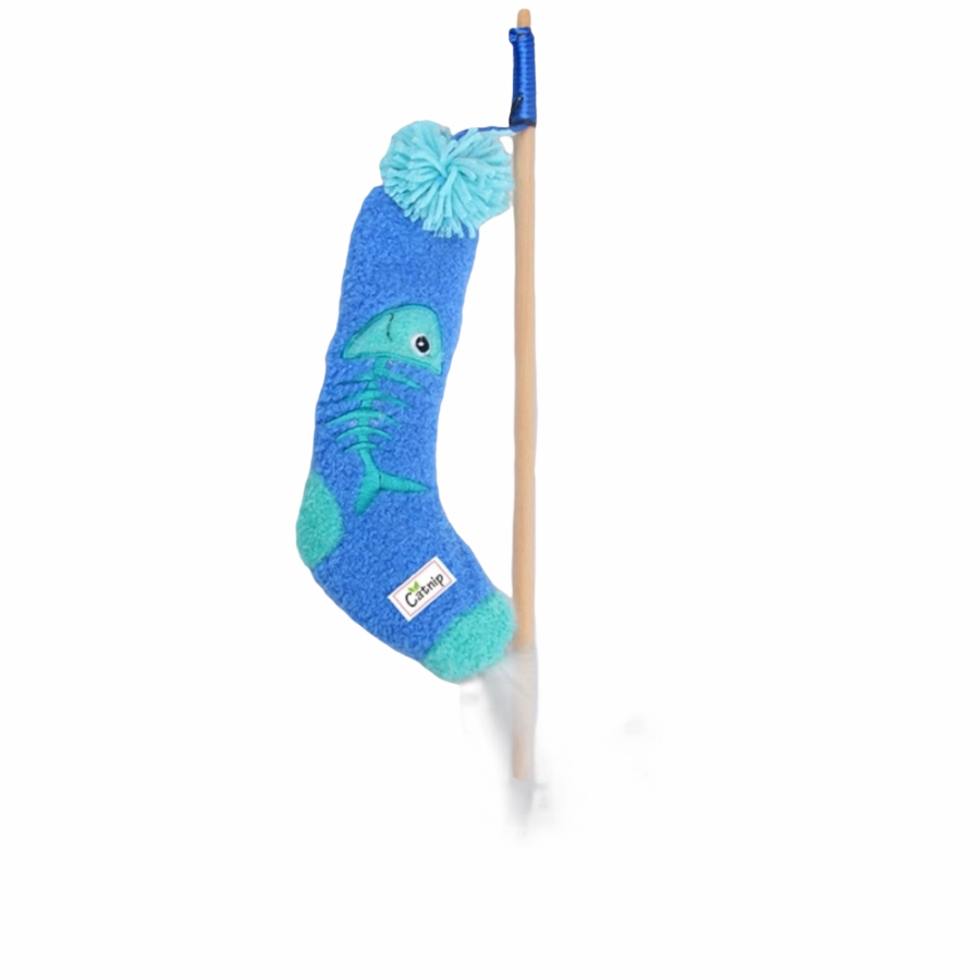 Talking Dog Club Blue Sock Wand Toy for Cats (Blue)