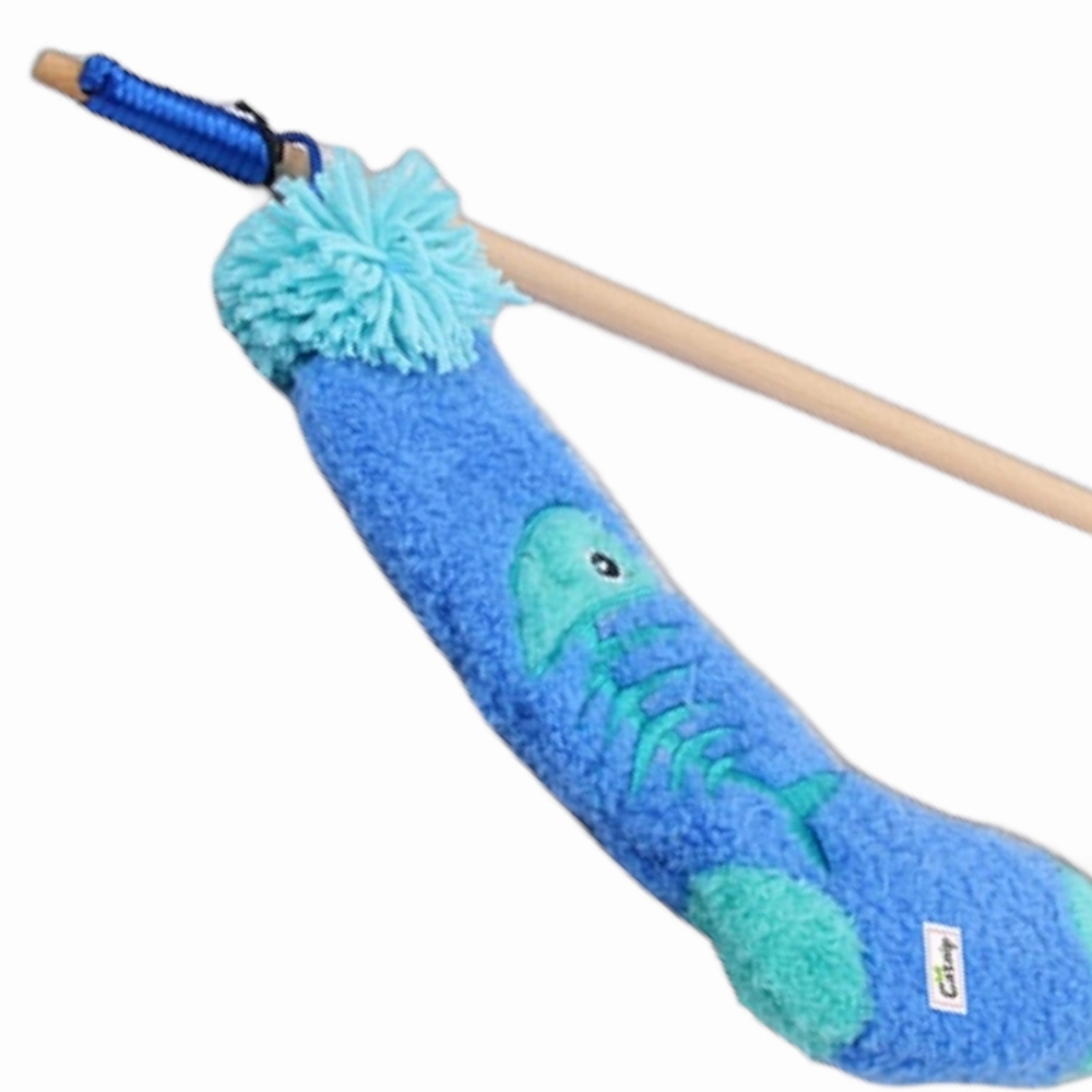 Talking Dog Club Blue Sock Wand Toy for Cats (Blue)