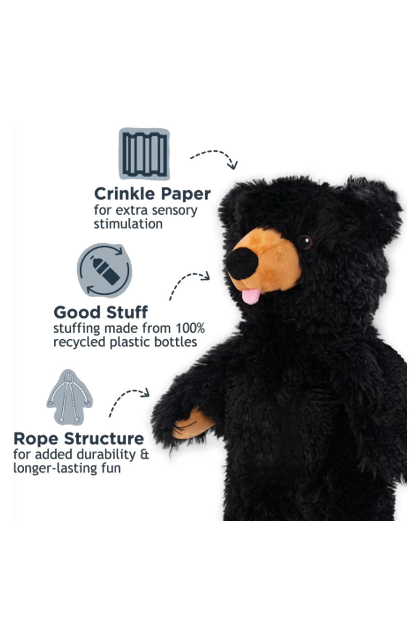 Tall Tails Stuffless Black Bear Dog Toy