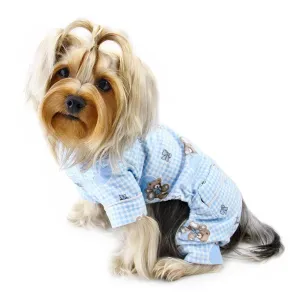 Teddy Bear Love Flannel Dog Pajamas Blue XSmall
