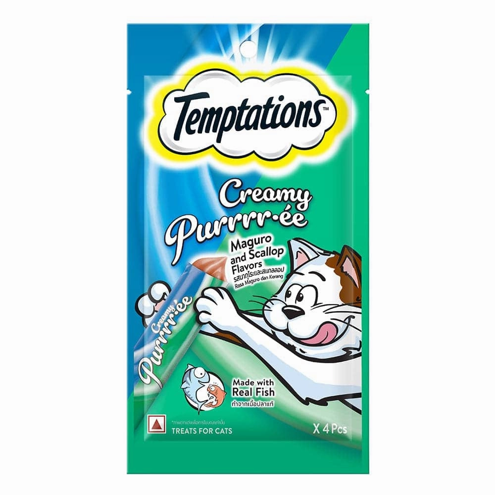 Temptations Creamy Purrrr ee Salmon & Cheese and Creamy Purrrr ee Maguro & Scallop Cat Treats Combo