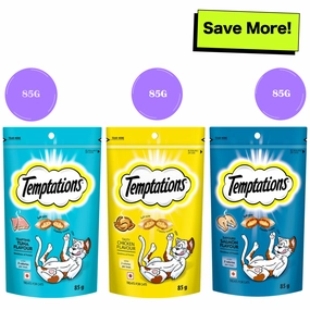 Temptations Savoury Salmon, Tasty Chicken and Tempting Tuna Flavour Cat Treats Combo