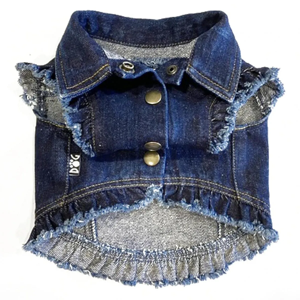 The Marilyn Denim Dog Jacket With Ruffles M
