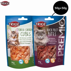 Trixie Premio Cheese Chicken Cubes and Duck Filet Bites Cat Treats Combo