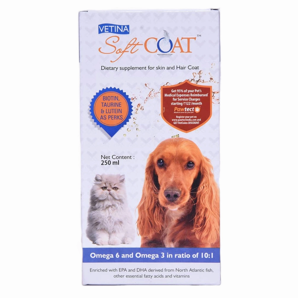 Vetina Soft Coat Dietary Supplements for Skin & Hair Coat for Dogs and Cats (250ml)