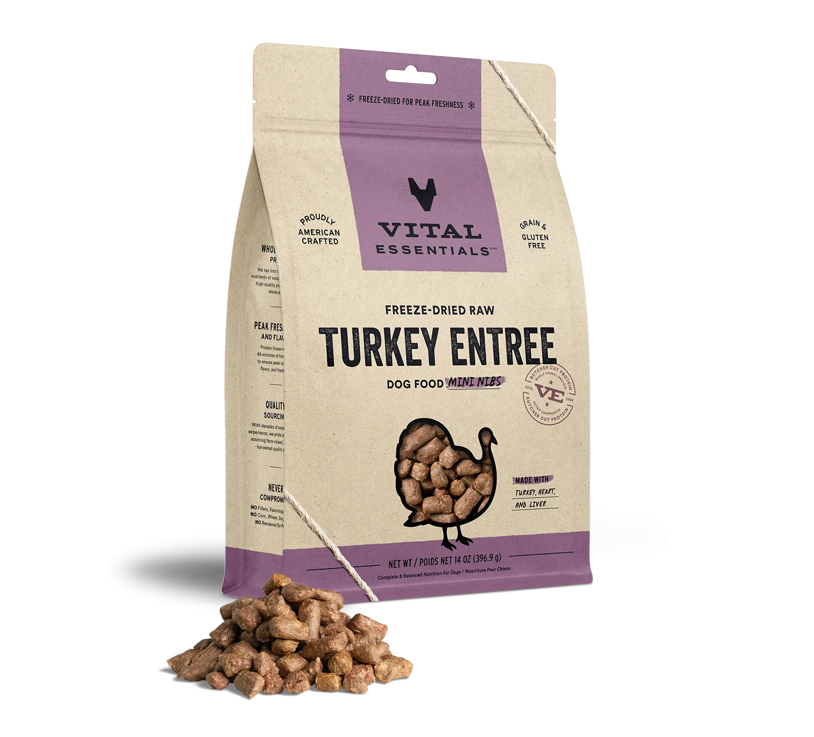 Vital Essentials Turkey Entree Mini Nibs Freeze-Dried Raw Dog Food