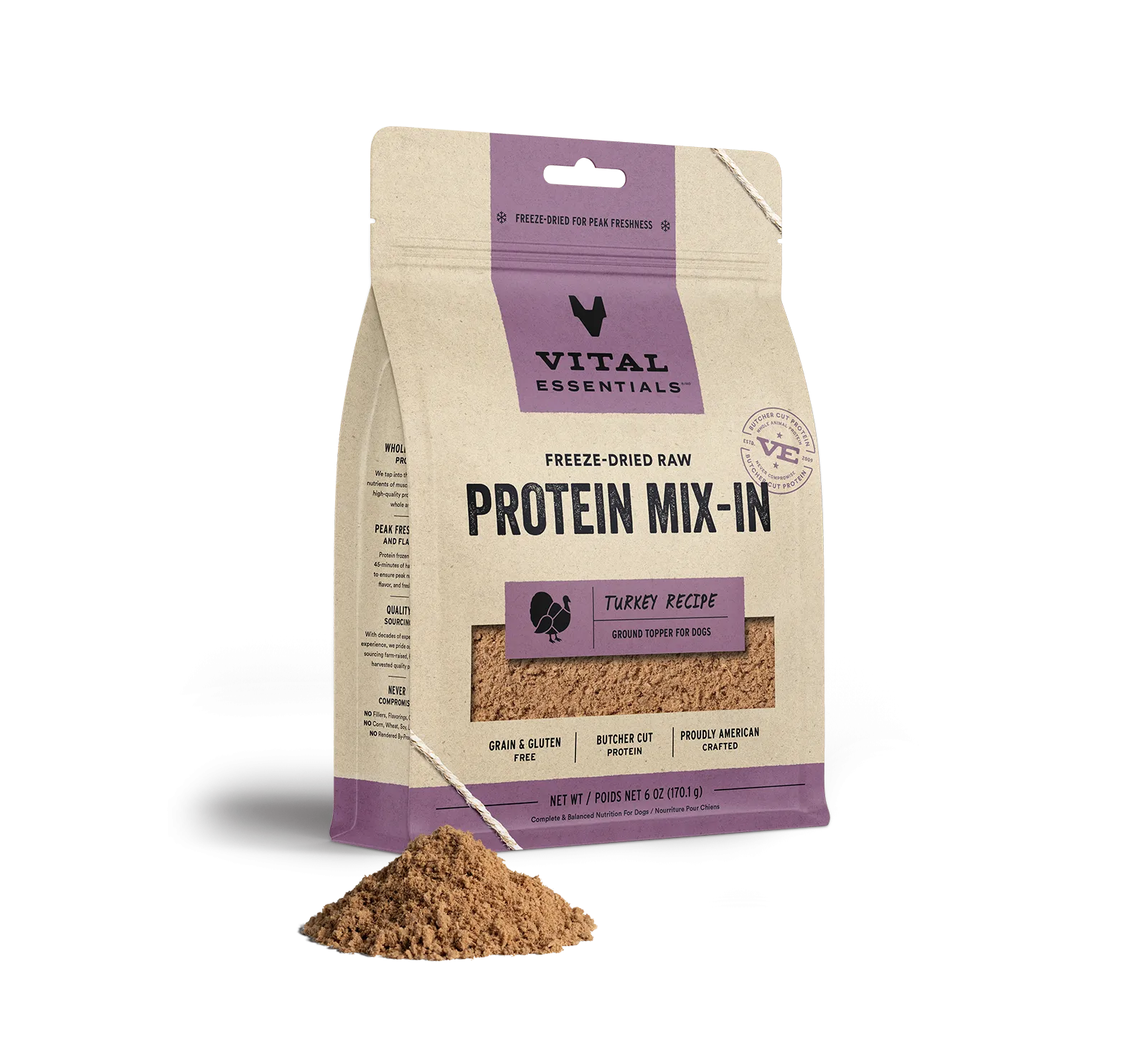 Vital Essentials Turkey Recipe Freeze-Dried Raw Protein Mix-In Ground Topper For Dogs