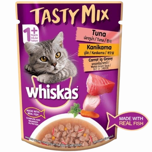 Whiskas Chicken With Tuna & Carrot and Tuna with Kanikama & Carrot in Gravy Tasty Mix Adult Cat Wet Food Combo