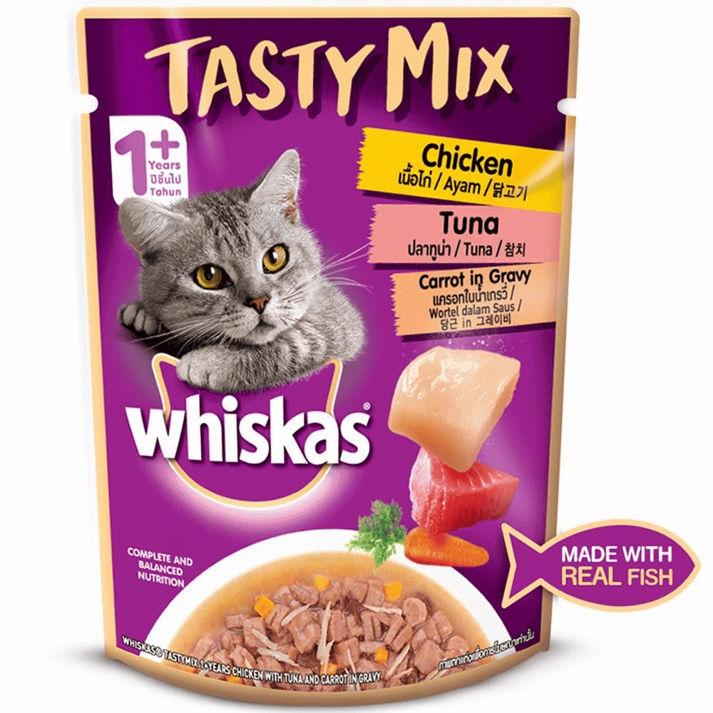 Whiskas Chicken With Tuna & Carrot and Tuna with Kanikama & Carrot in Gravy Tasty Mix Adult Cat Wet Food Combo