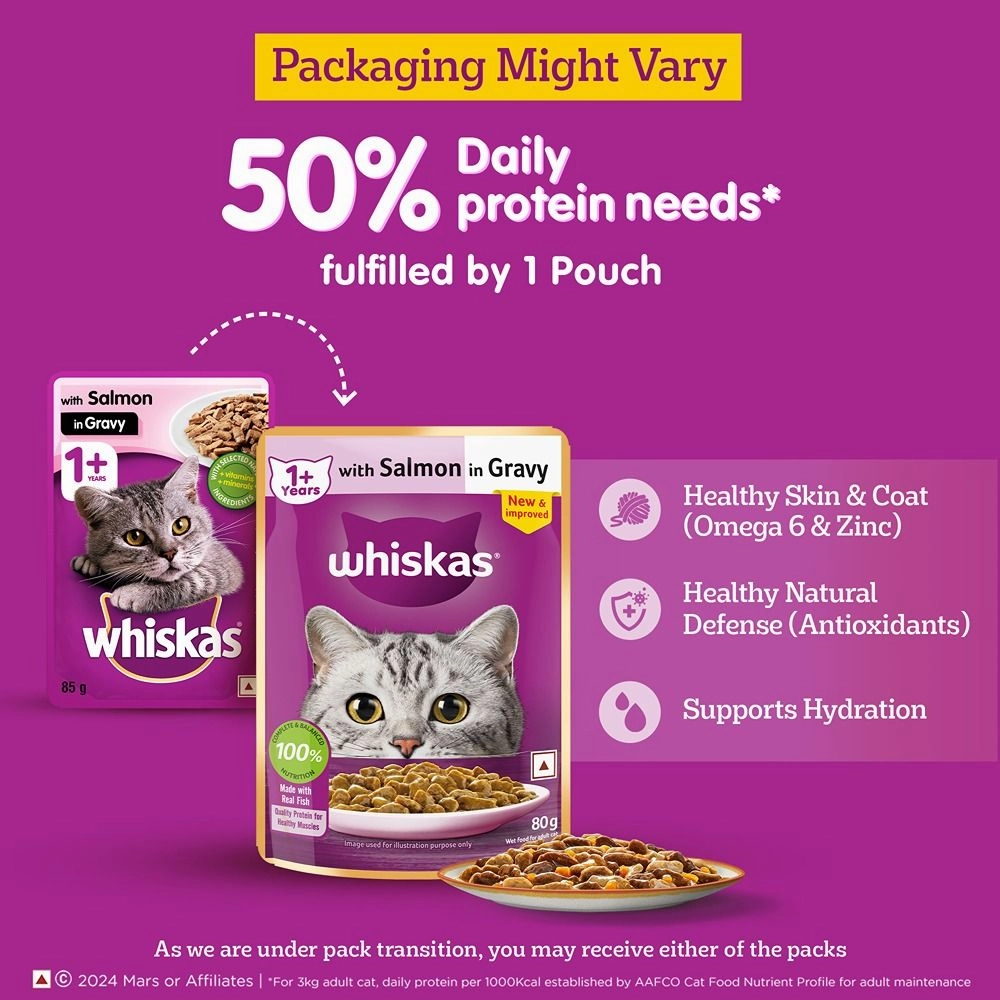 Whiskas Salmon in Gravy Meal and Ocean Fish Adult Cat Wet Food Combo