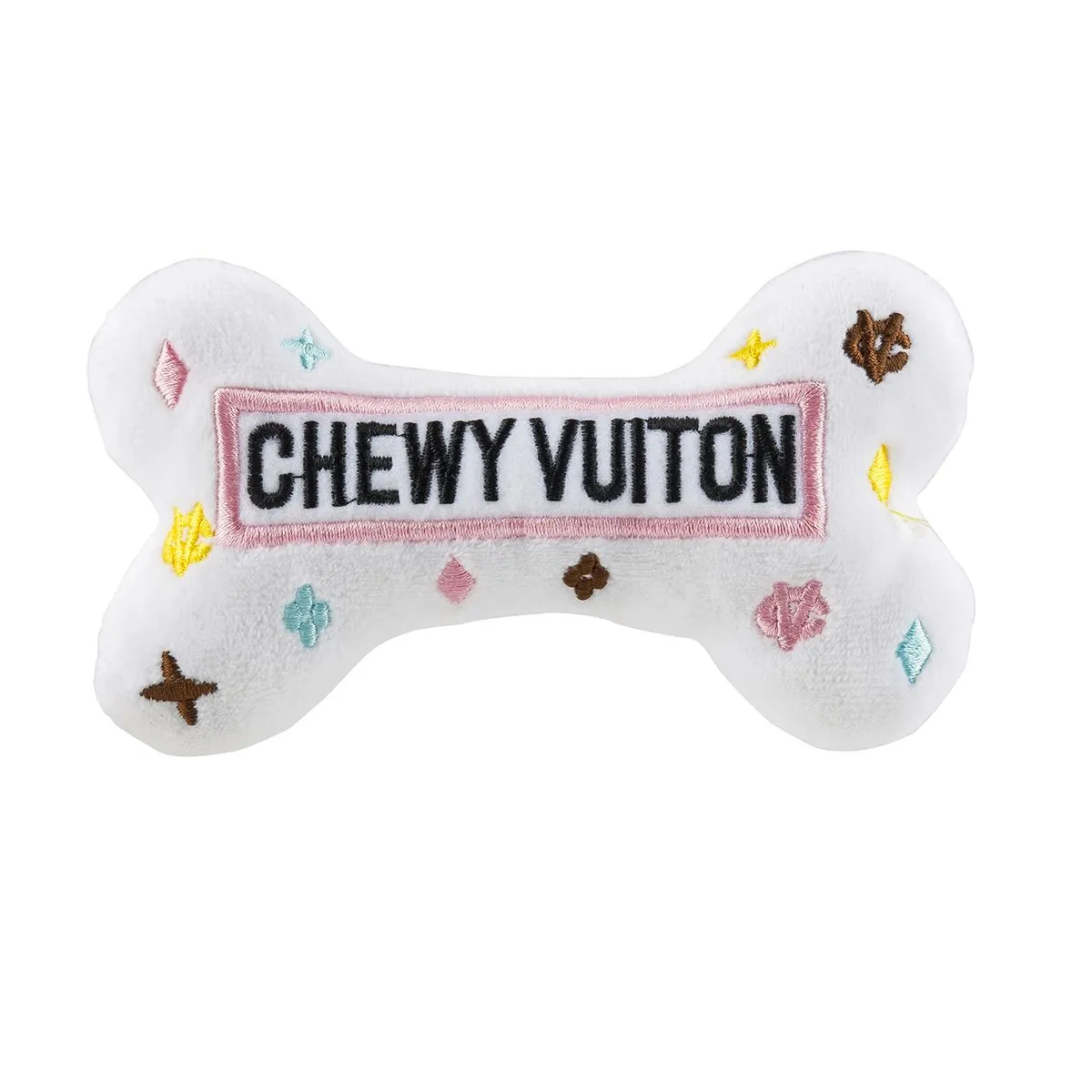 White Chewy Vuiton Bone Dog Toy