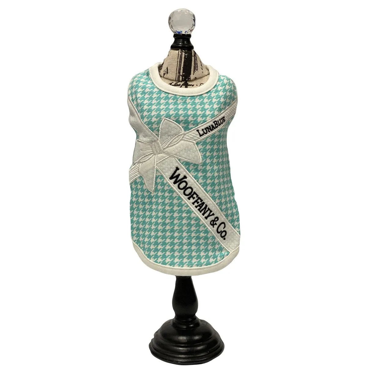 Wooffany Houndstooth White Ribbon Dog Tank