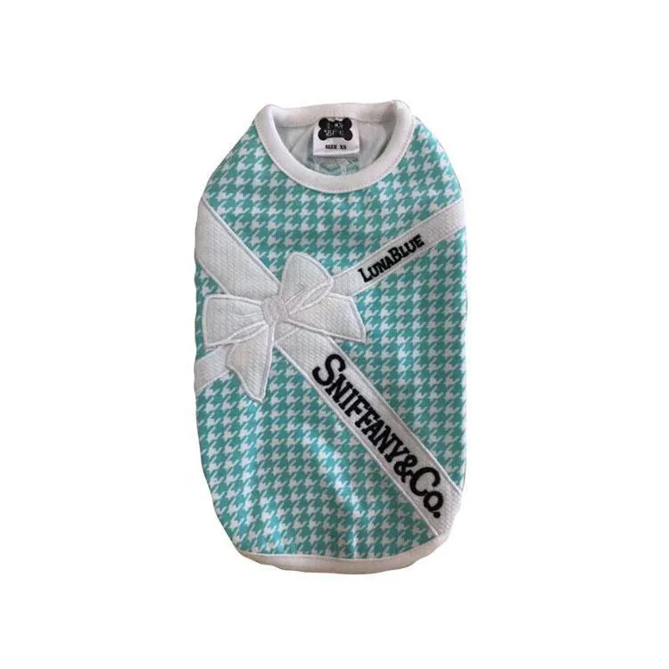 Wooffany Houndstooth White Ribbon Dog Tank